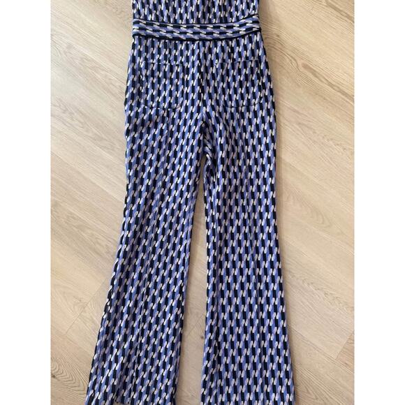 Anthropologie Maeve Small Blue Purple Graphic Print Ponte Wide-Leg Jumpsuit - Picture 4 of 6